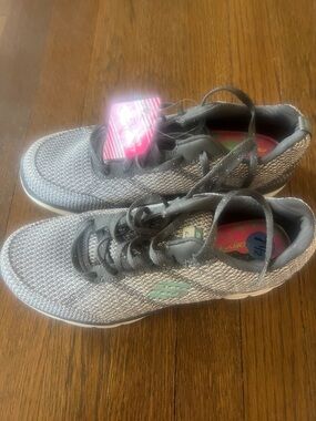 Skechers Gray Knit Lace-Up Sneakers with Mint Logo